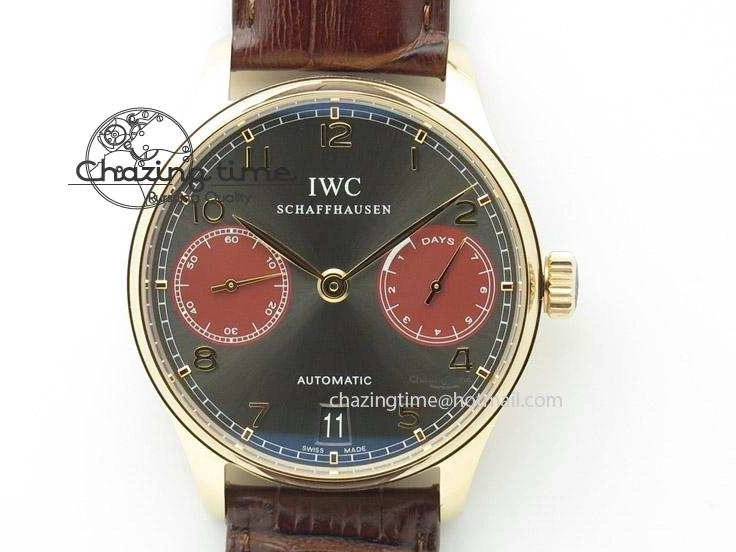 MIROTIME 0403 Portuguese Real PR IW500127 RG ZF 1:1 Best Edition Grey Red Dial On Brown Leather Strap A52010 V AllSeason 7331
